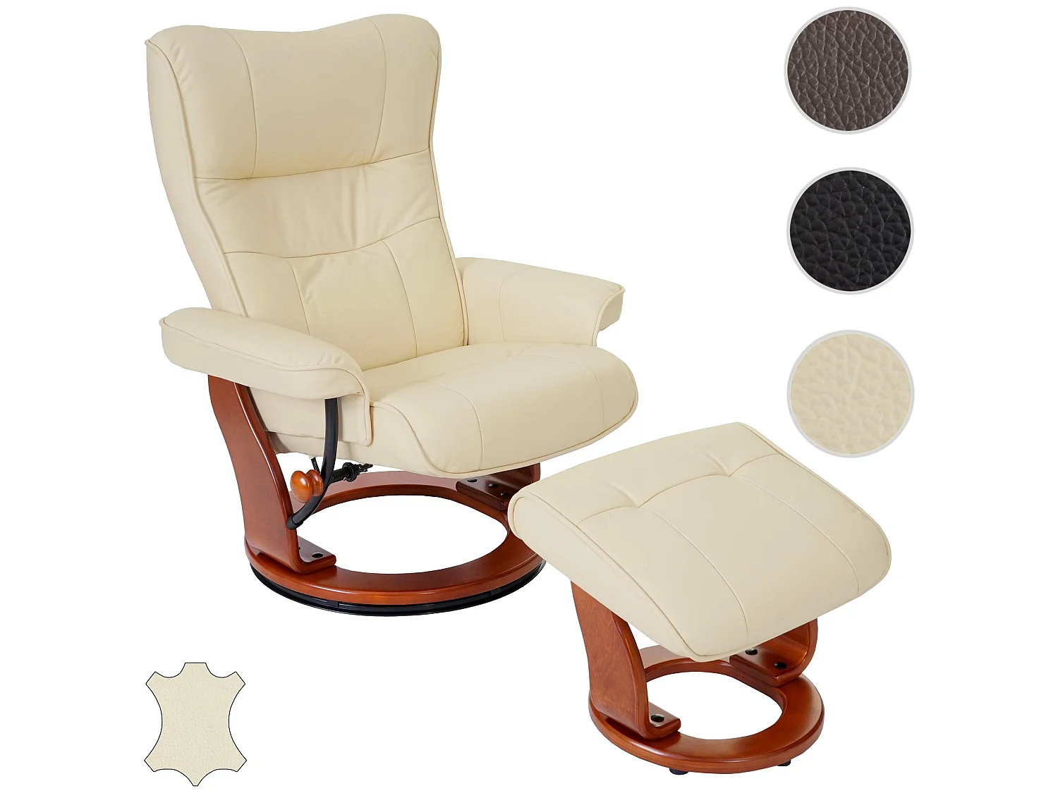 Fauteuil relax Edmonton avec pouf,  crème, doré