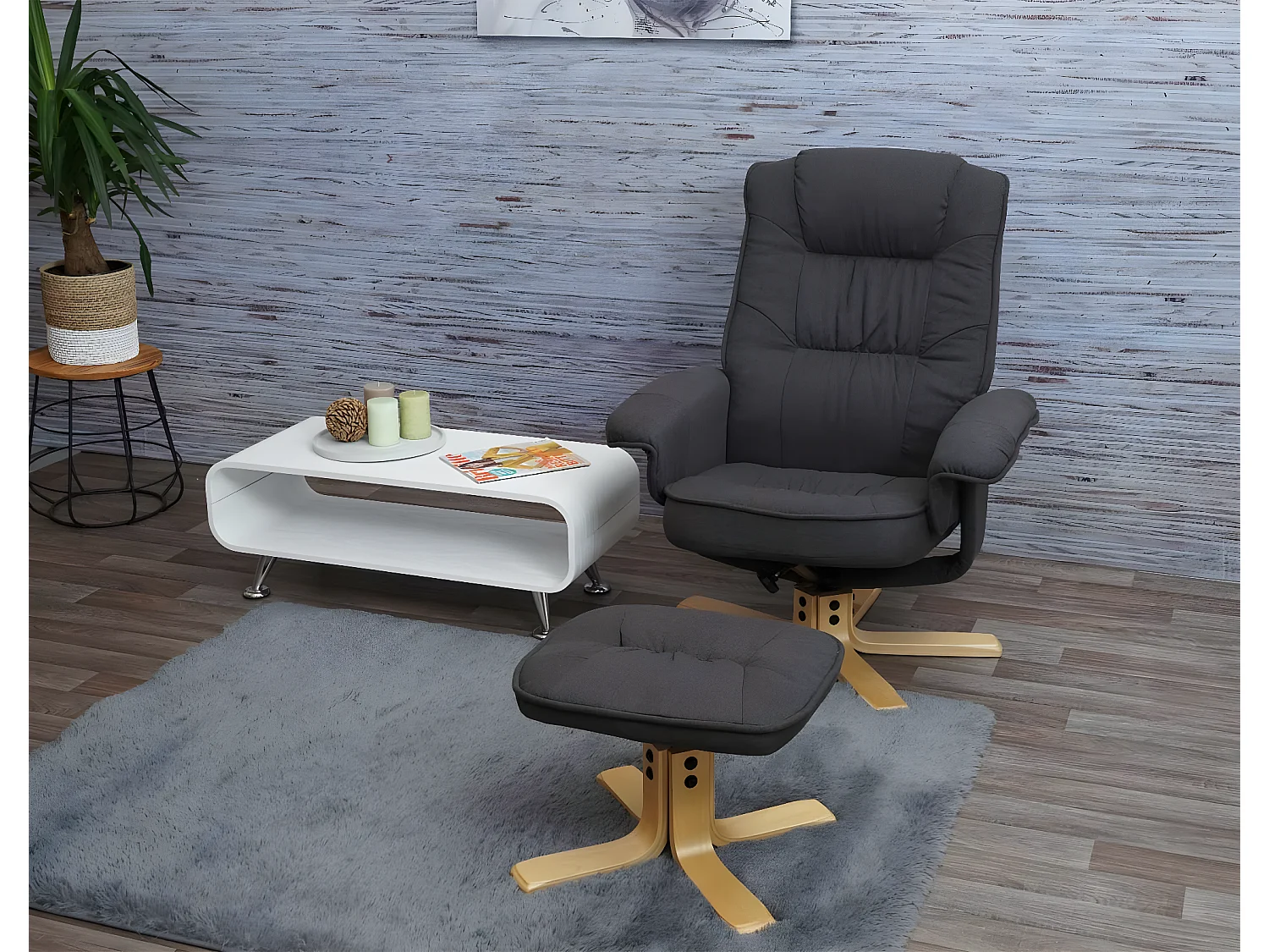 Sillón relax H56 con taburete,  gris oscuro