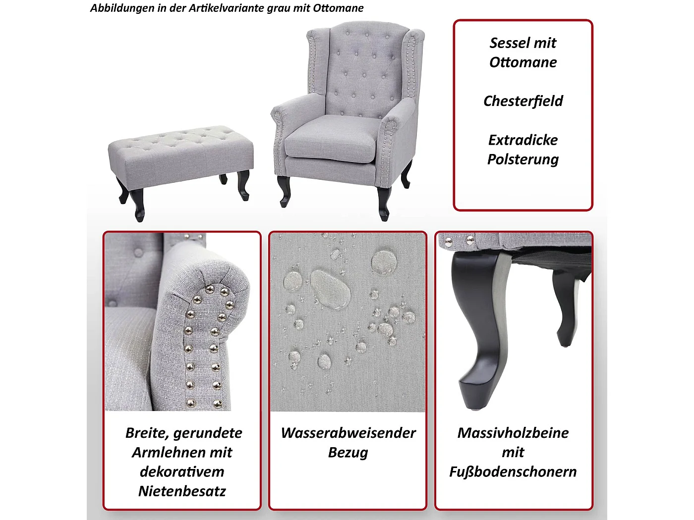 Fauteuil de relaxation Oxford,  gris avec ottomane