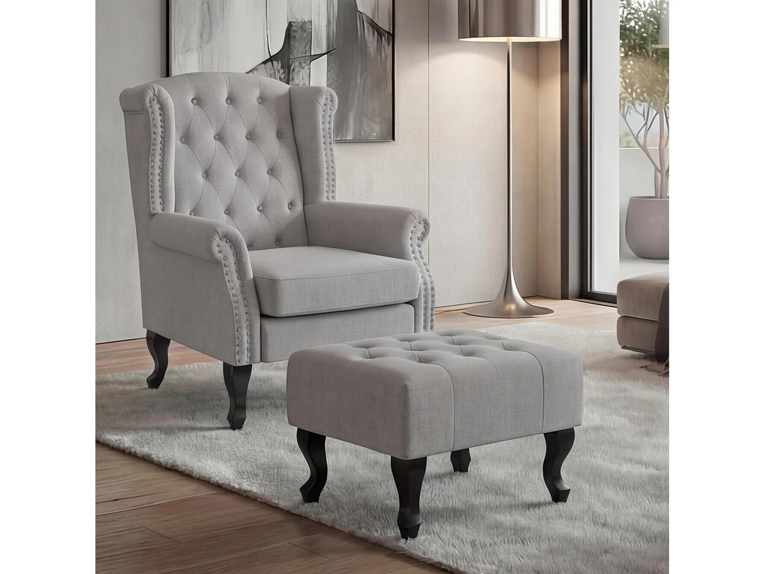 Relaxfauteuil Oxford,  grijs met voetenbank