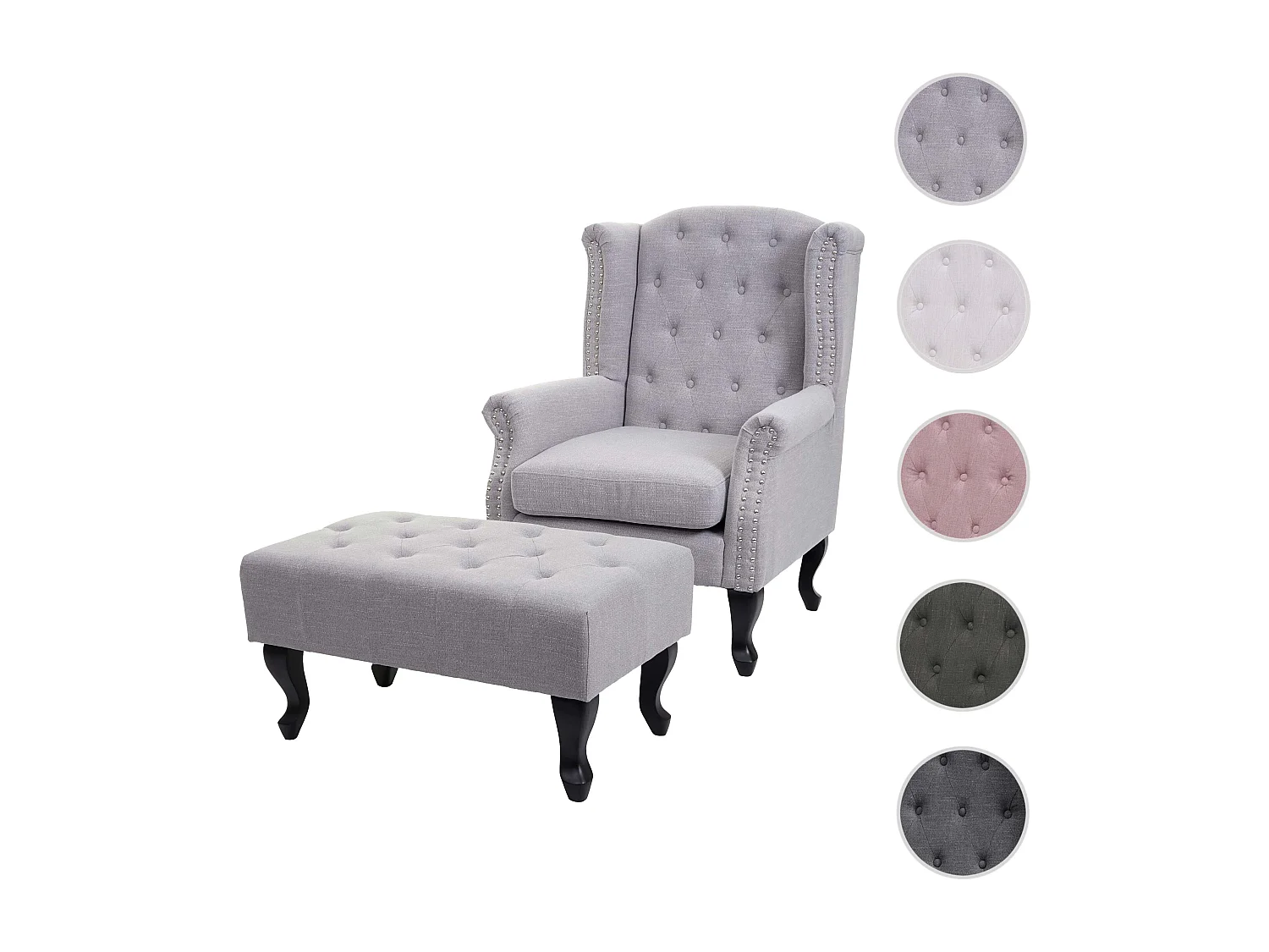 Relaxfauteuil Oxford,  grijs met voetenbank