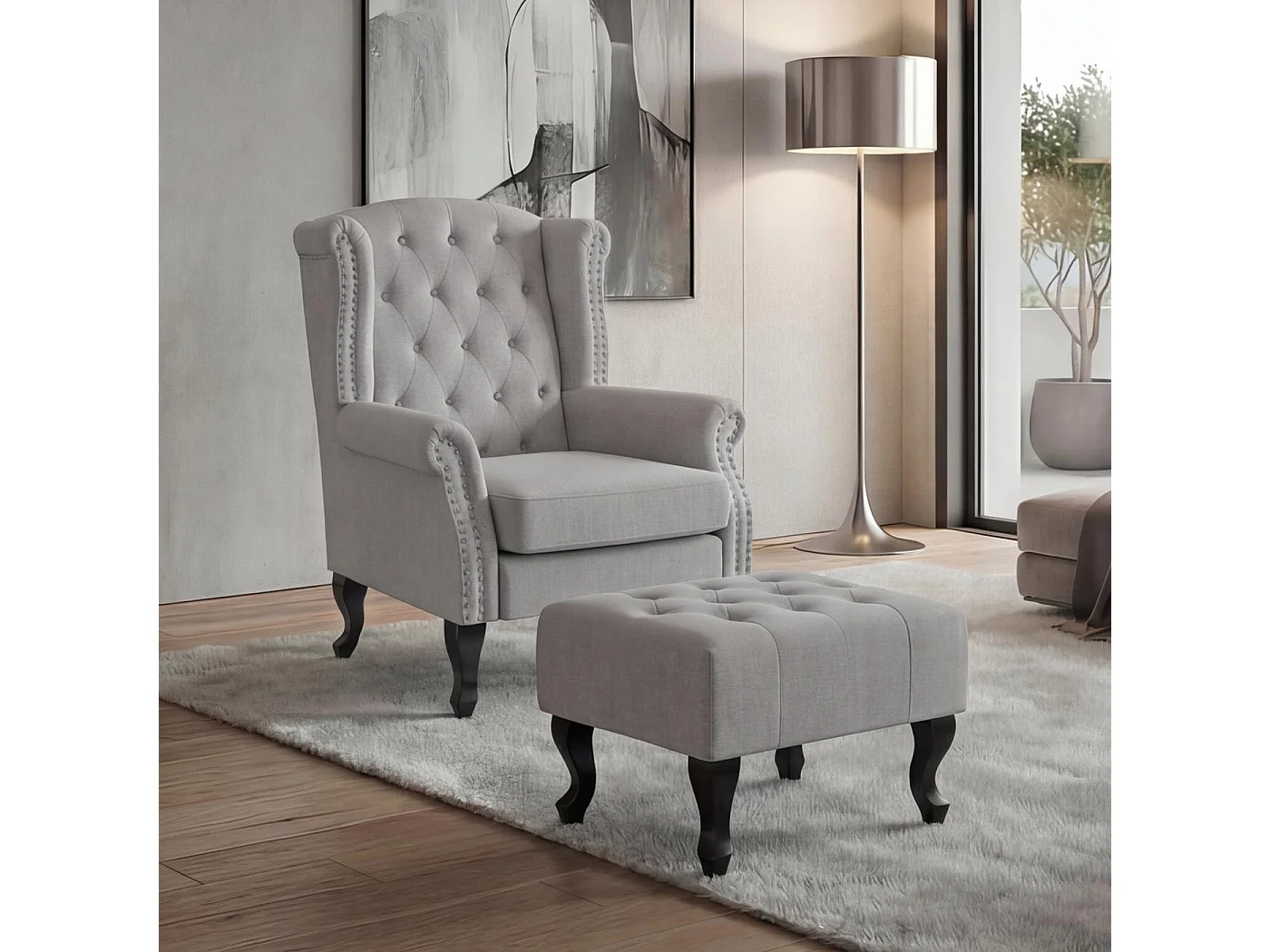 Fauteuil de relaxation Oxford,  gris avec ottomane