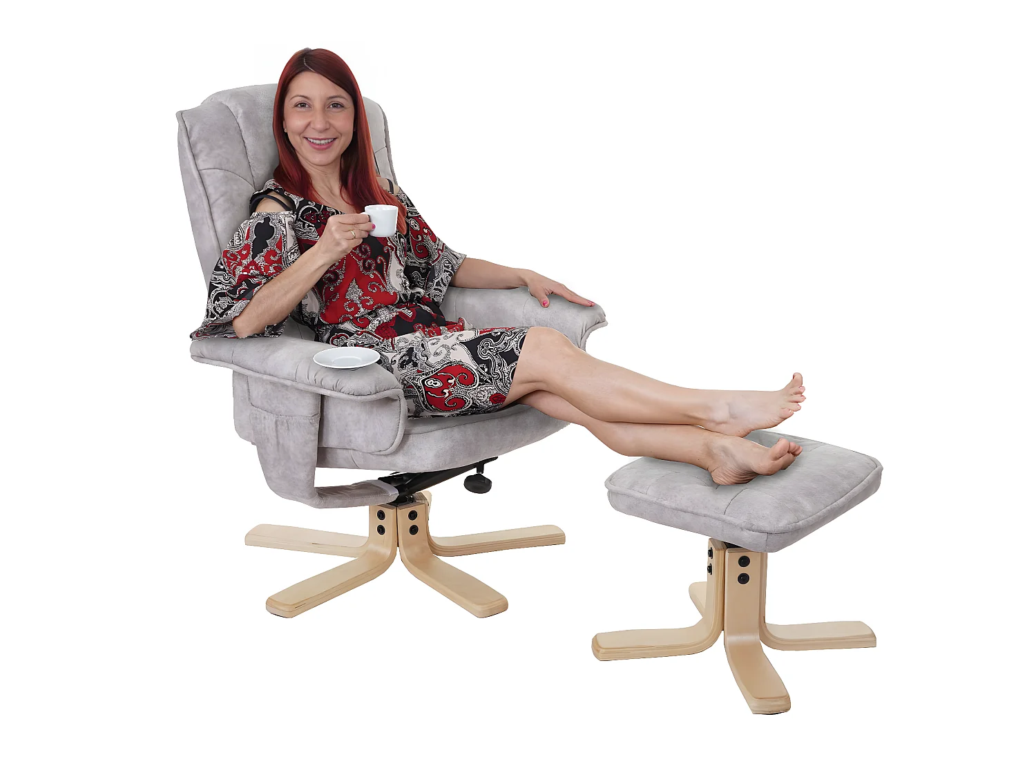 Fauteuil relax H56 avec pouf,  crème