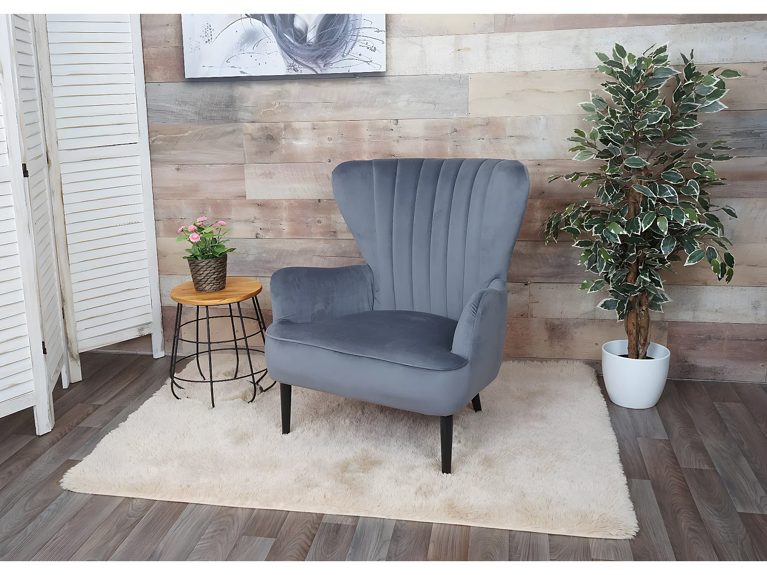 Poltrona lounge relax elegante seduta imbottita MCW-K37 velluto grigio