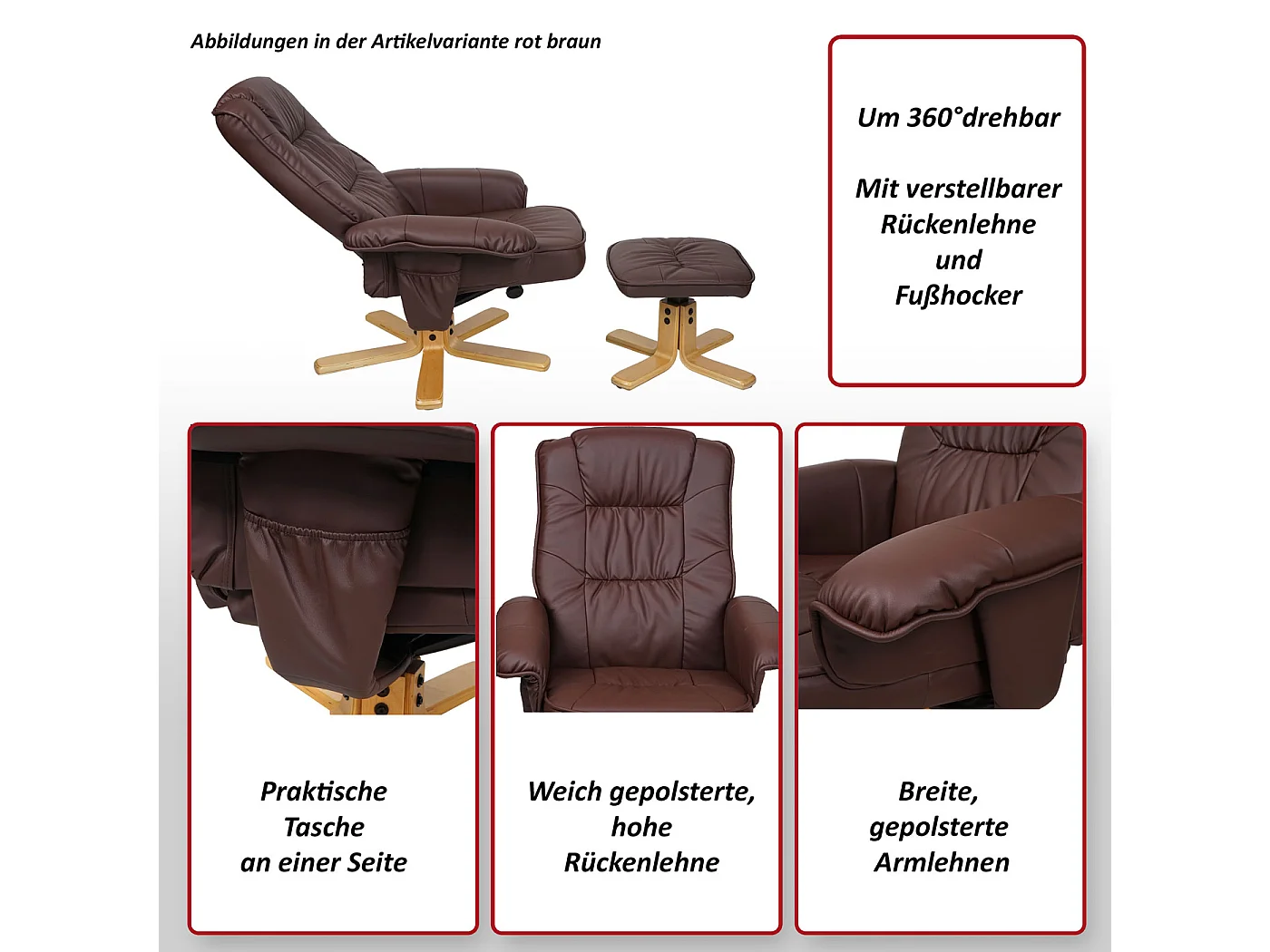 Fotel Relax H56 z taboretem,  czarny