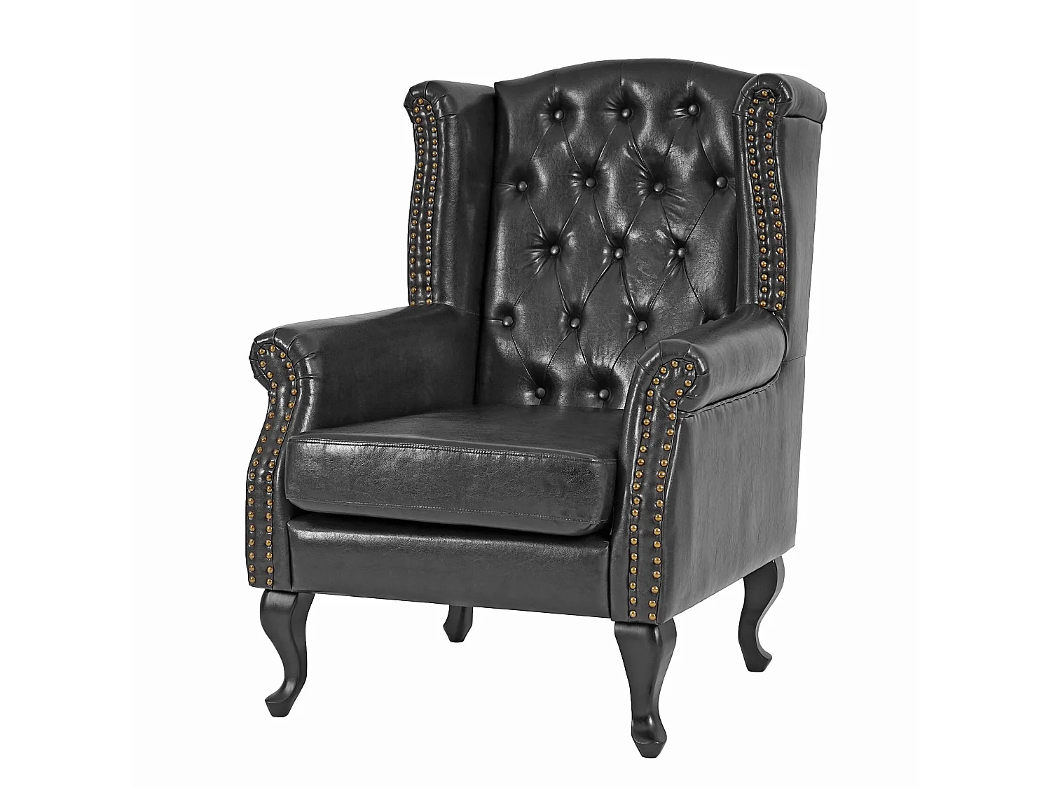 Poltrona stile vittoriano Chesterfield ecopelle ~ nero senza poggiapiedi