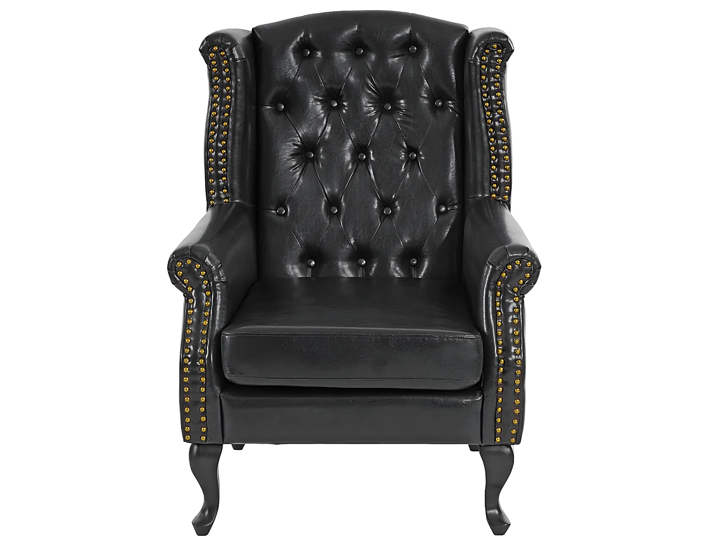 Poltrona stile vittoriano Chesterfield ecopelle ~ nero senza poggiapiedi