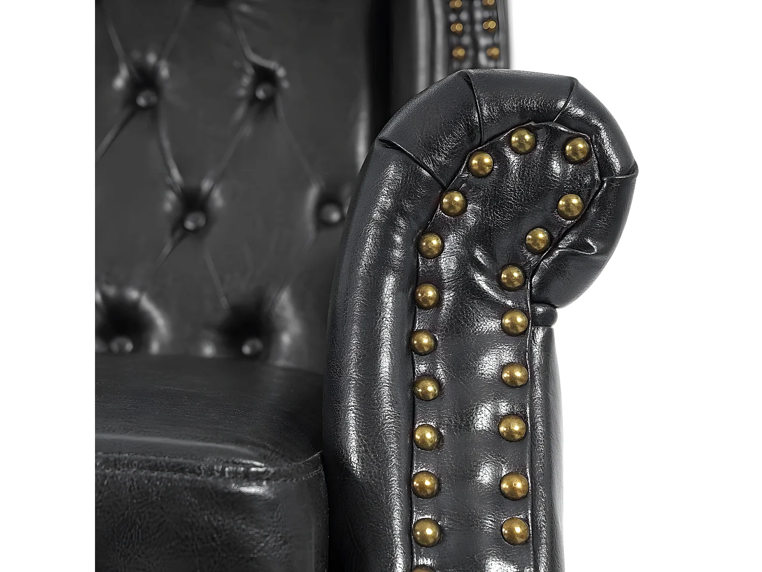 Poltrona stile vittoriano Chesterfield ecopelle ~ nero senza poggiapiedi