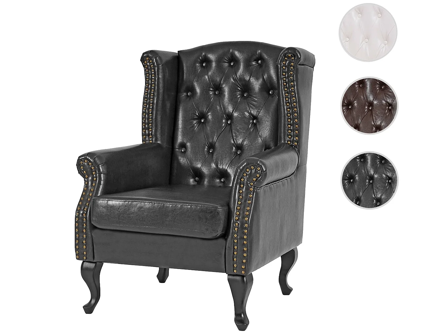 Poltrona stile vittoriano Chesterfield ecopelle ~ nero senza poggiapiedi