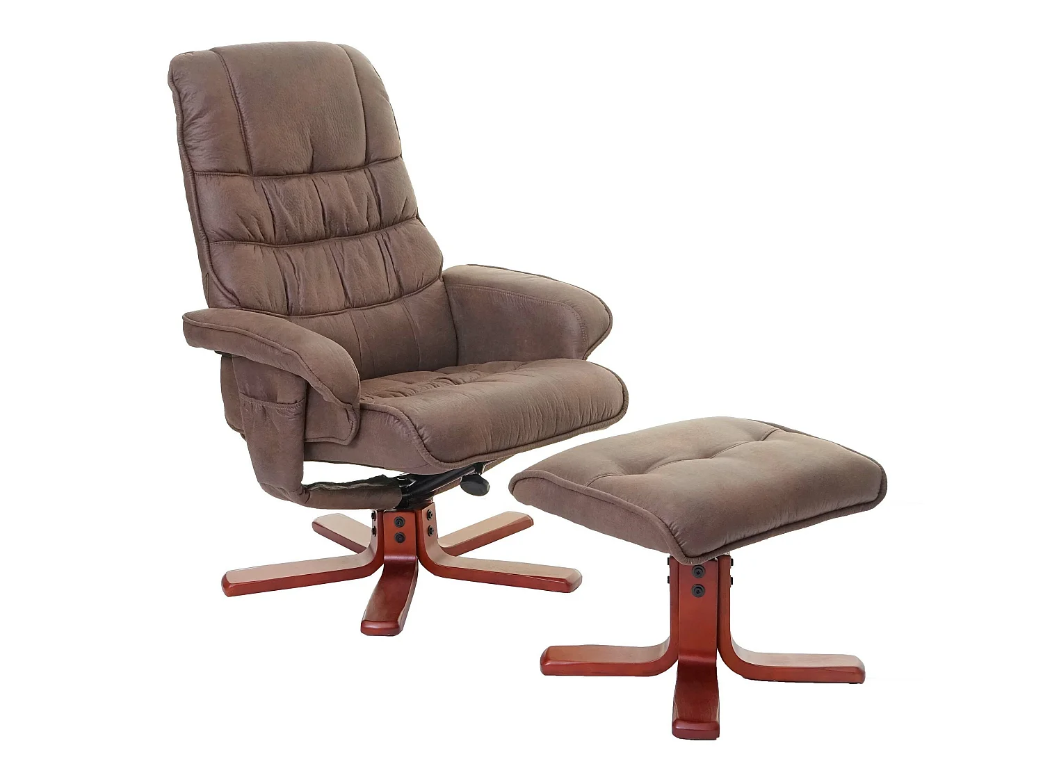 Fauteuil de relaxation MCW-E30 avec pouf,  imitation de daim, marron