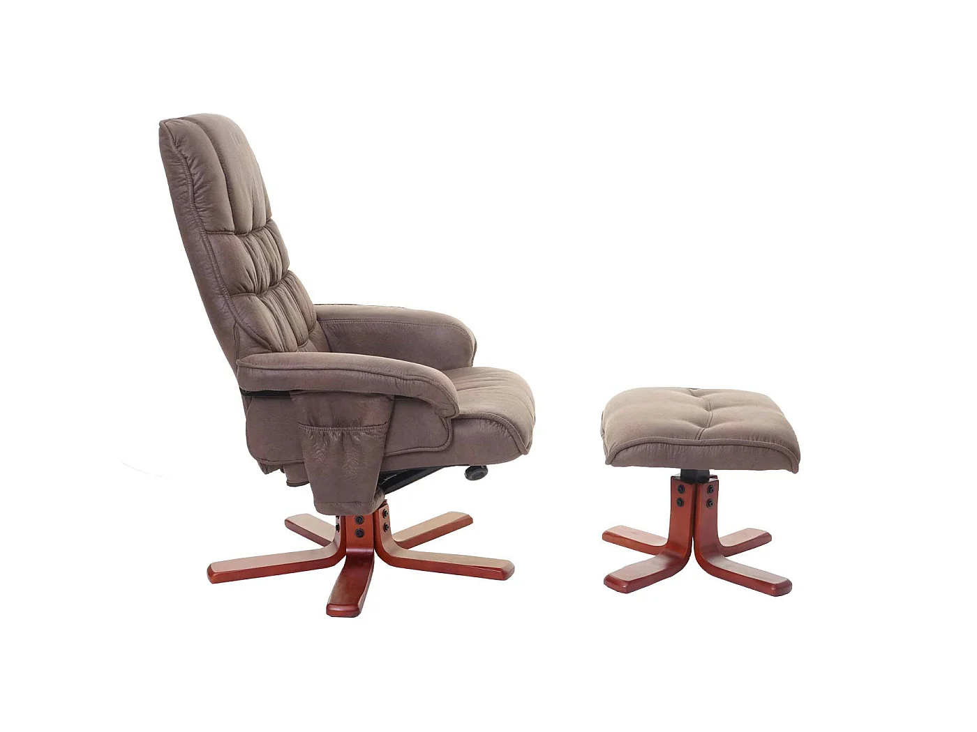 Fauteuil de relaxation MCW-E30 avec pouf,  imitation de daim, marron