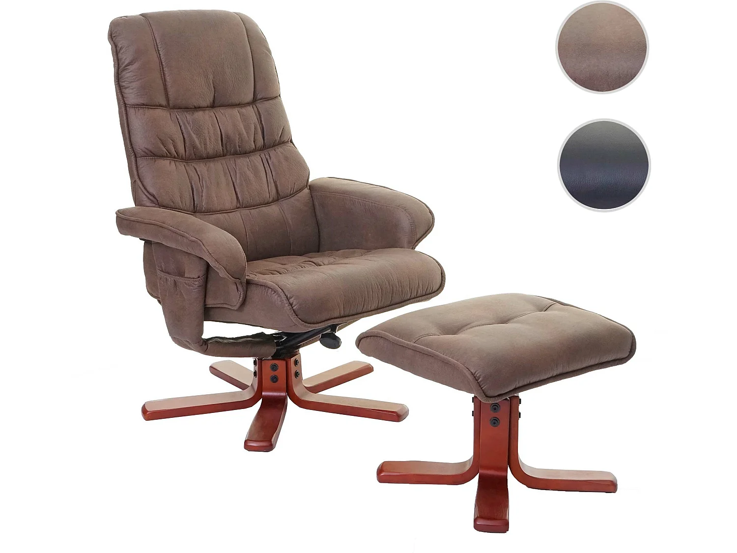 Fauteuil de relaxation MCW-E30 avec pouf,  imitation de daim, marron