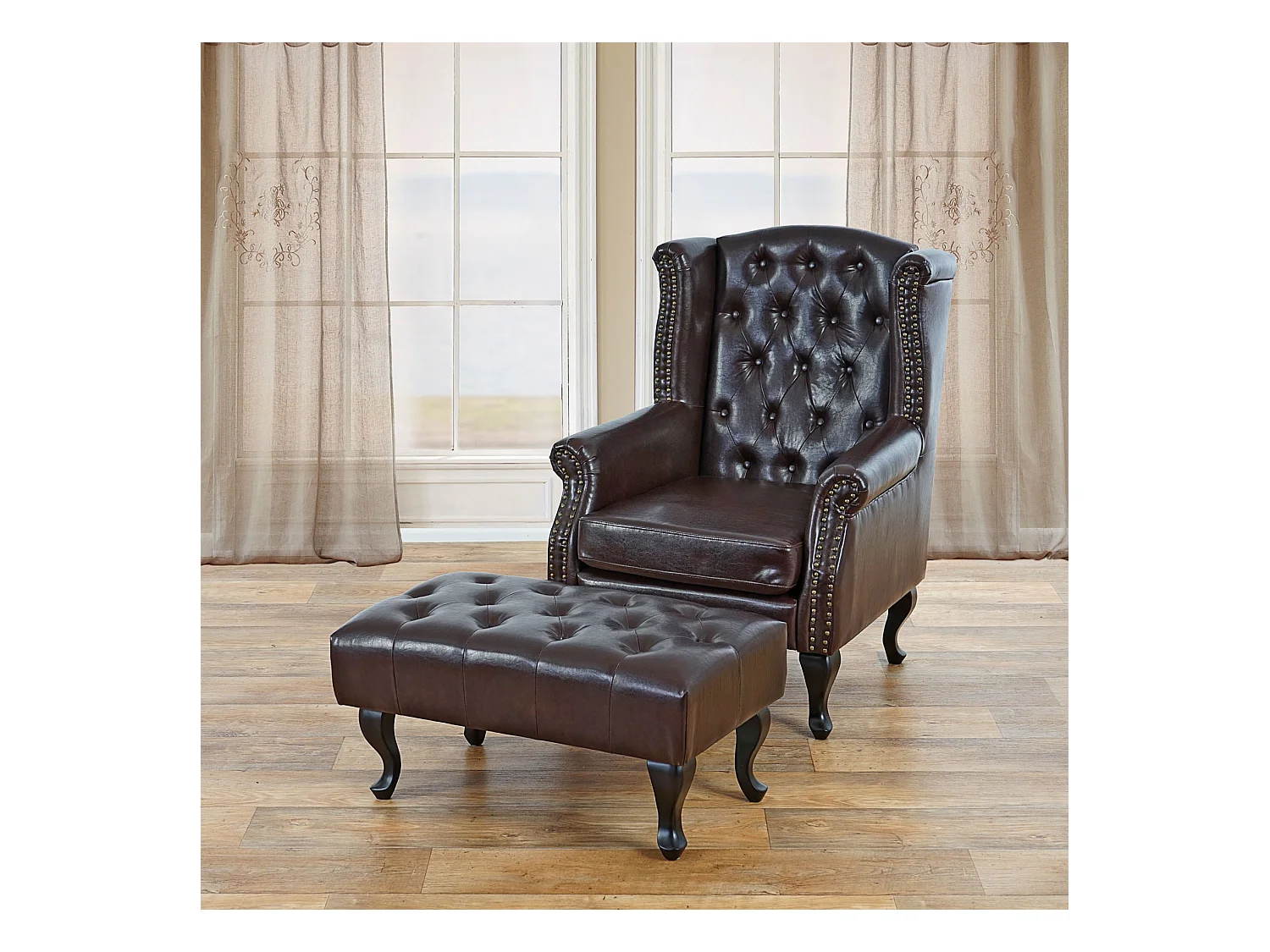 Fauteuil de relaxation Oxford,  brun antique avec repose-pied