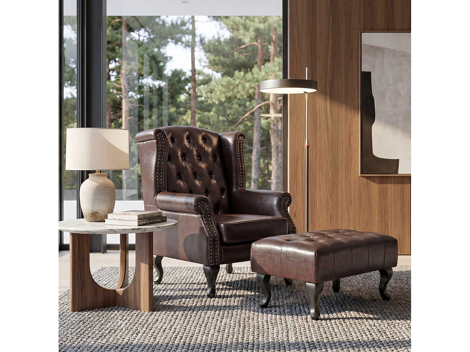 Fauteuil de relaxation Oxford,  brun antique avec repose-pied