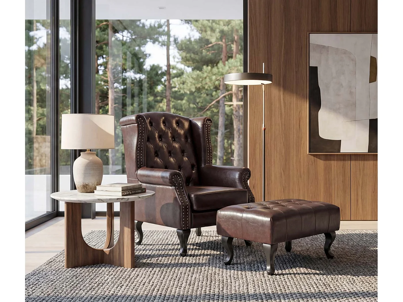 Fauteuil de relaxation Oxford,  brun antique avec repose-pied