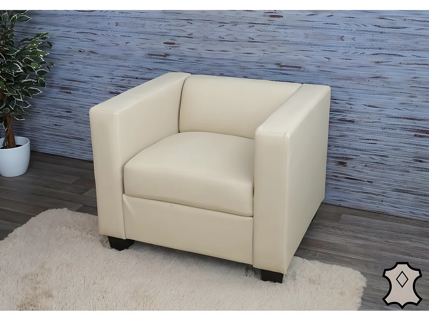 Fauteuil lounge Lille,  Cuir, crème