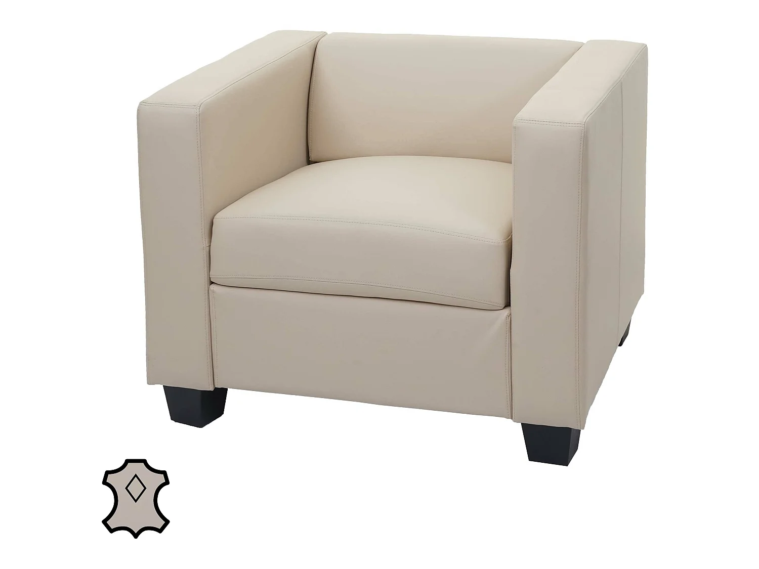 Fauteuil lounge Lille,  Cuir, crème
