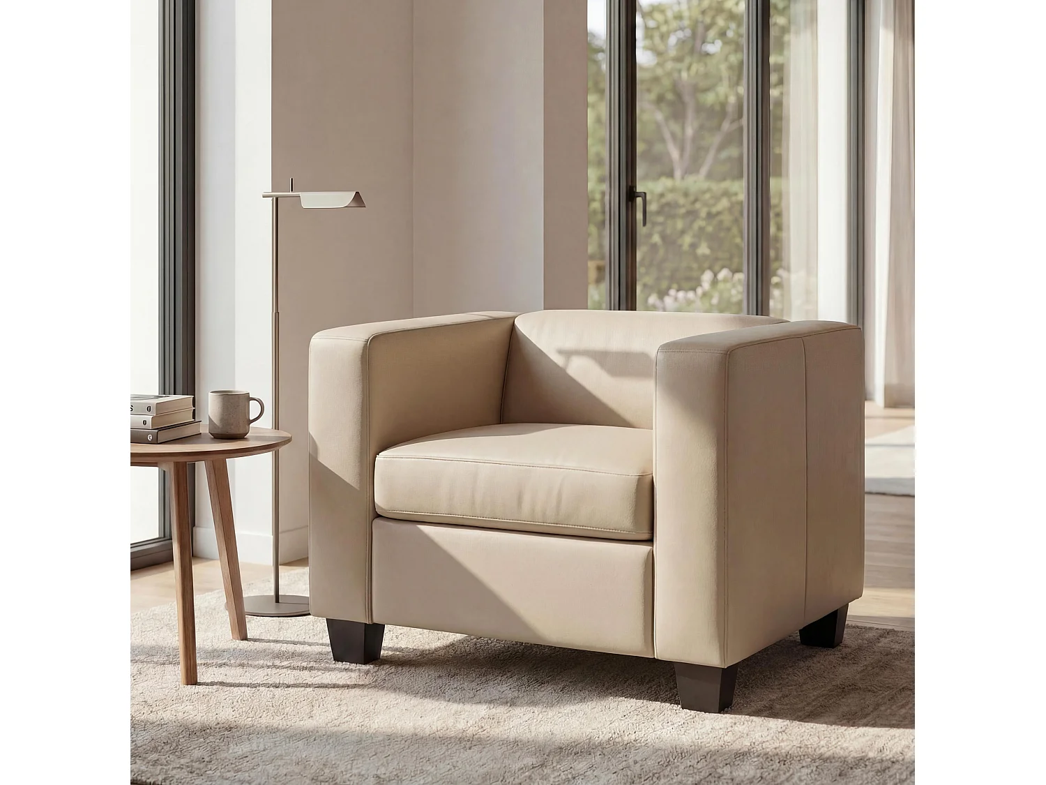 Fauteuil lounge Lille,  Cuir, crème