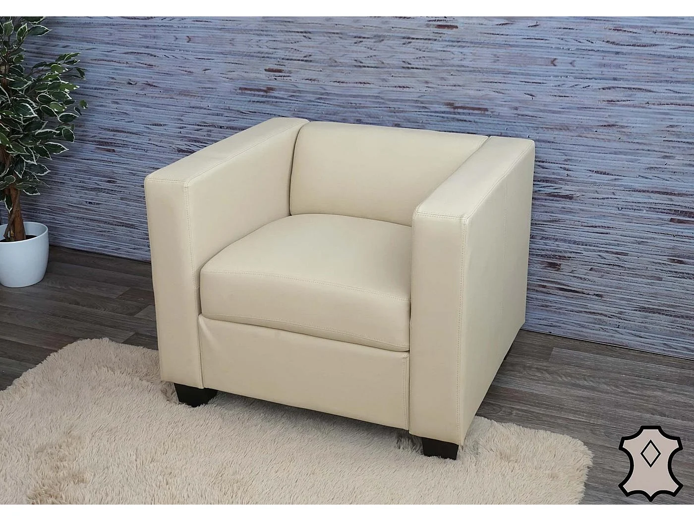 Fauteuil lounge Lille,  Cuir, crème