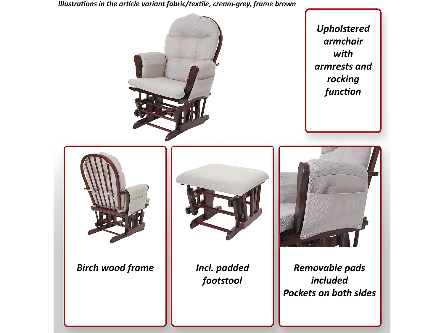 Fauteuil relax MCW-C76 Fauteuil oscillant,  crème-gris