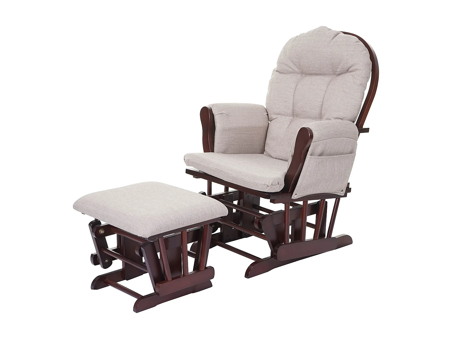 Relaxfauteuil MCW-C76 Schommelstoel,  stof/textiel, crèmegrijs, frame bruin