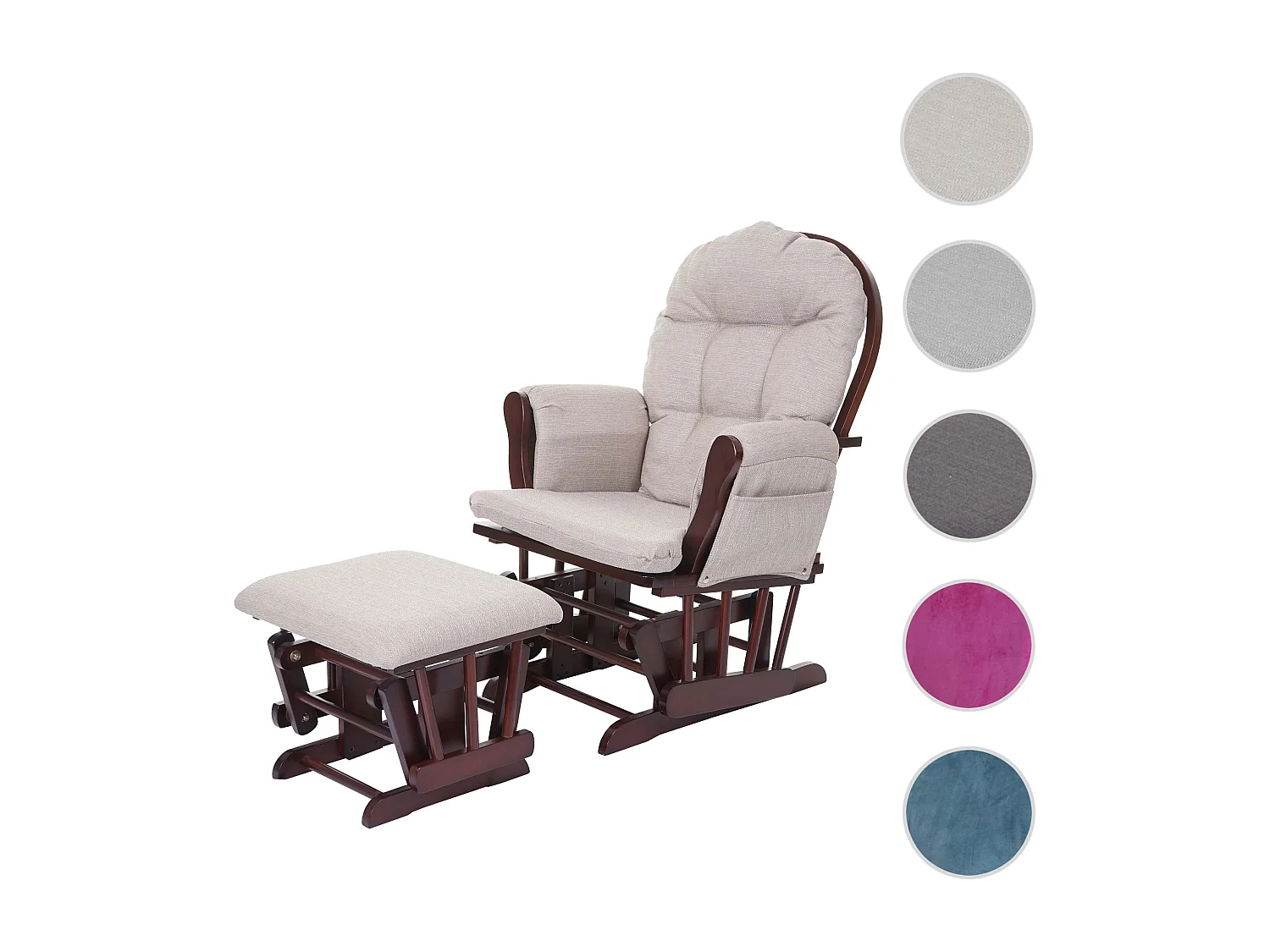 Relaxfauteuil MCW-C76 Schommelstoel,  stof/textiel, crèmegrijs, frame bruin