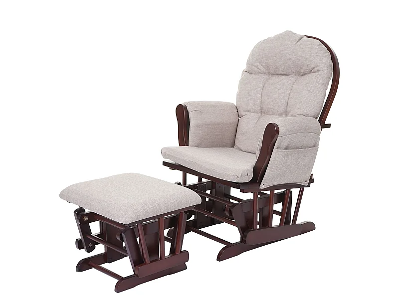 Relaxsessel MCW-C76 Schwingstuhl, Stoff/Textil, creme-grau, Gestell braun