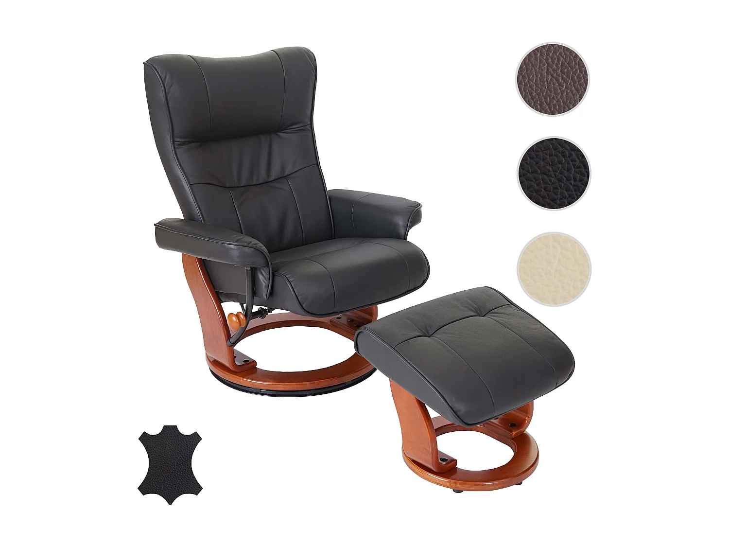 Relaxfauteuil Edmonton met voetenbank,  zwart, honingkleurig