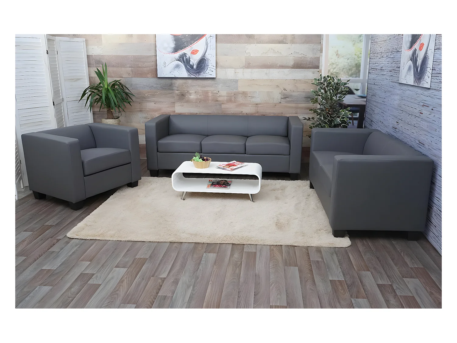 Sessel Loungesessel Lille, Kunstleder, dunkelgrau