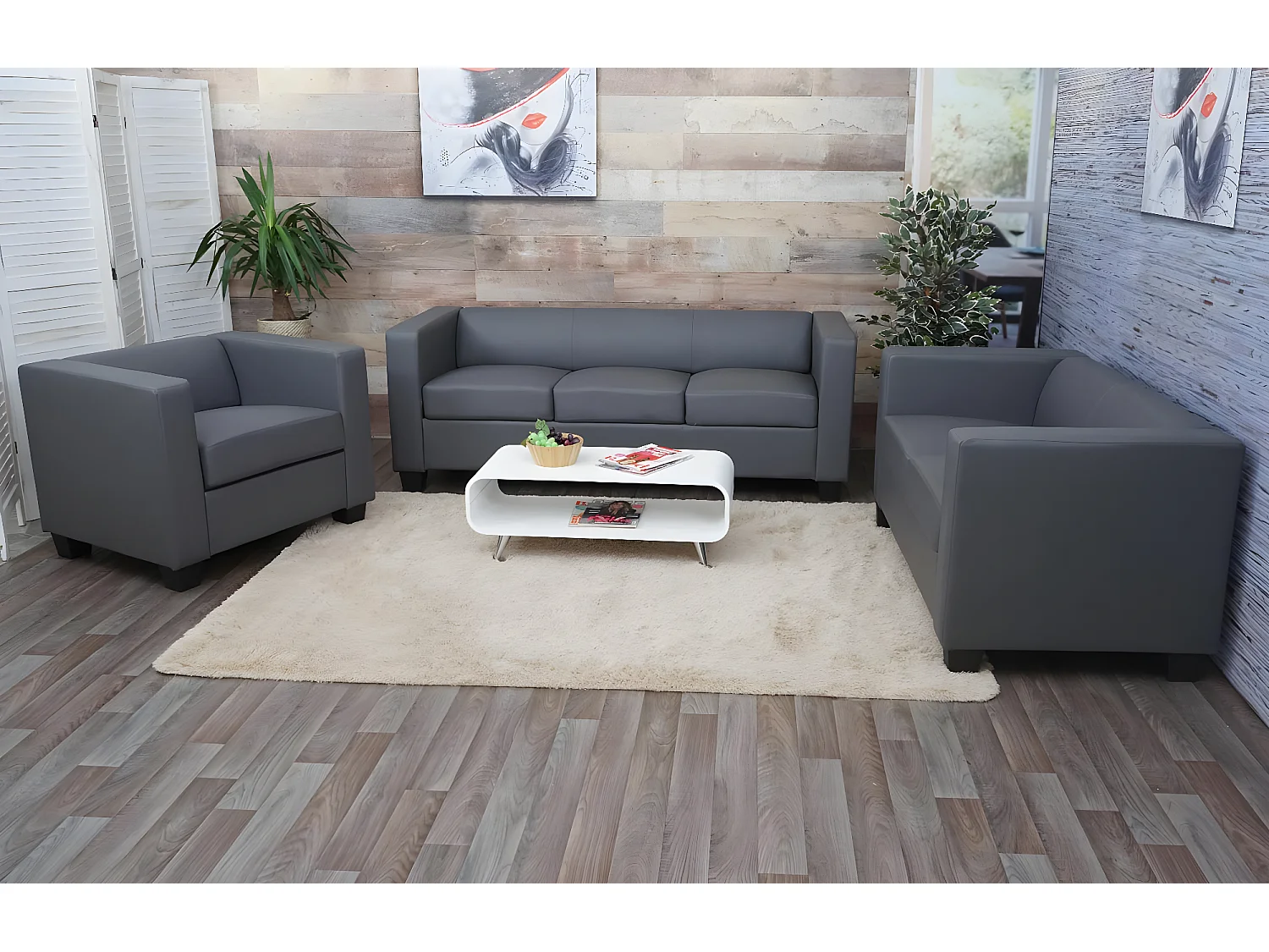 Fauteuil lounge Lille,  similicuir, gris foncé