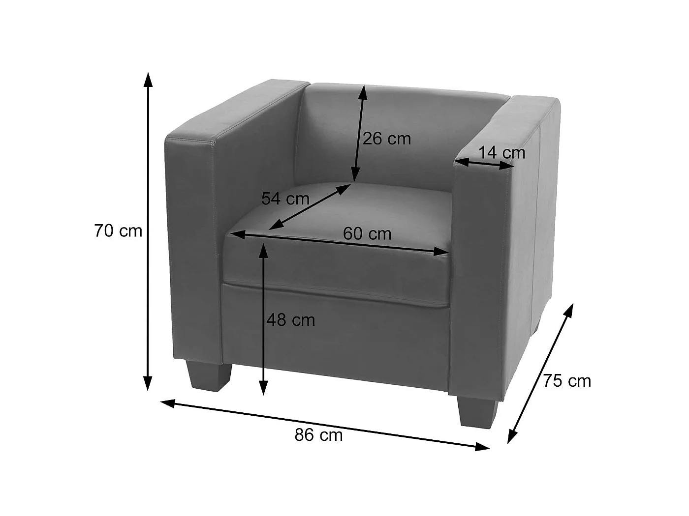Fauteuil lounge Lille,  similicuir, gris foncé