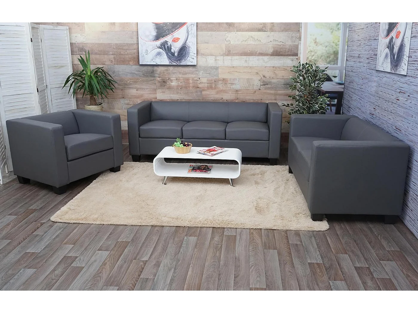 Fauteuil lounge Lille,  similicuir, gris foncé