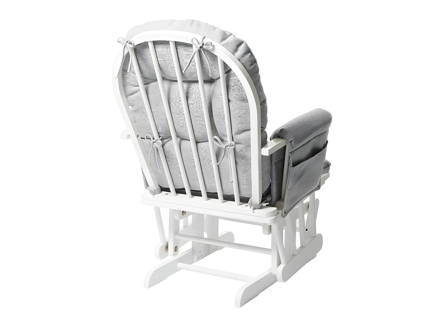 Poltrona a dondolo MCW-C76 legno della gomma tessuto con poggiapiedi bianco grigio