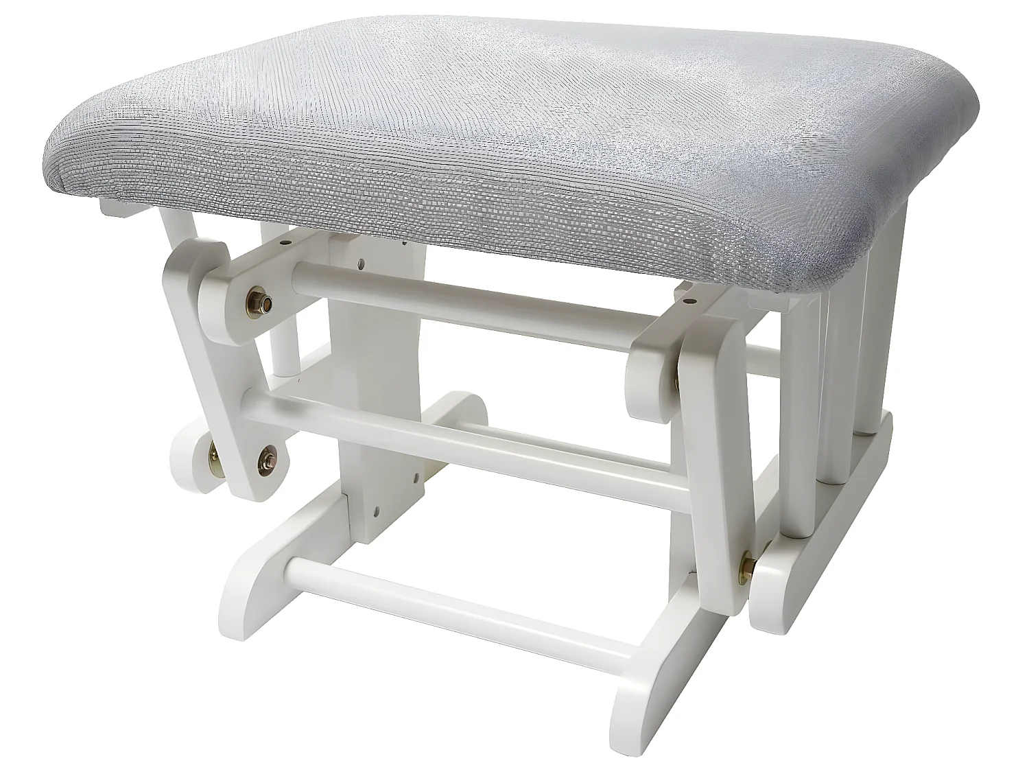 Poltrona a dondolo MCW-C76 legno della gomma tessuto con poggiapiedi bianco grigio