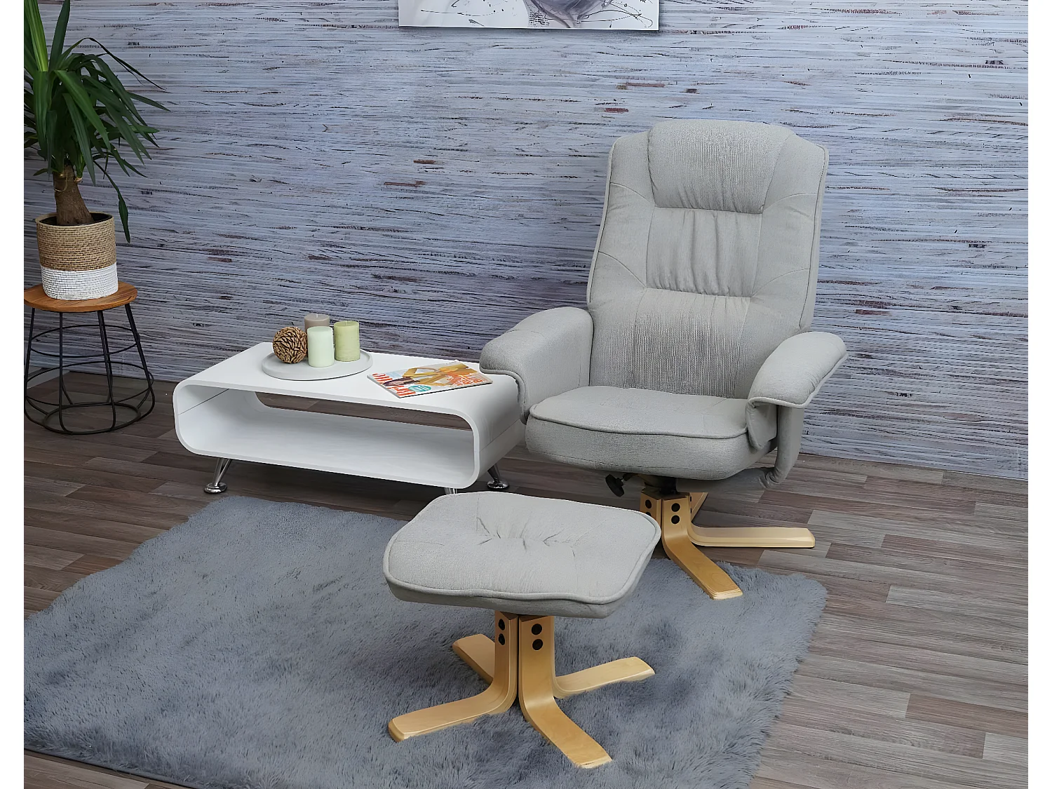 Fauteuil relax H56 avec pouf,  gris clair