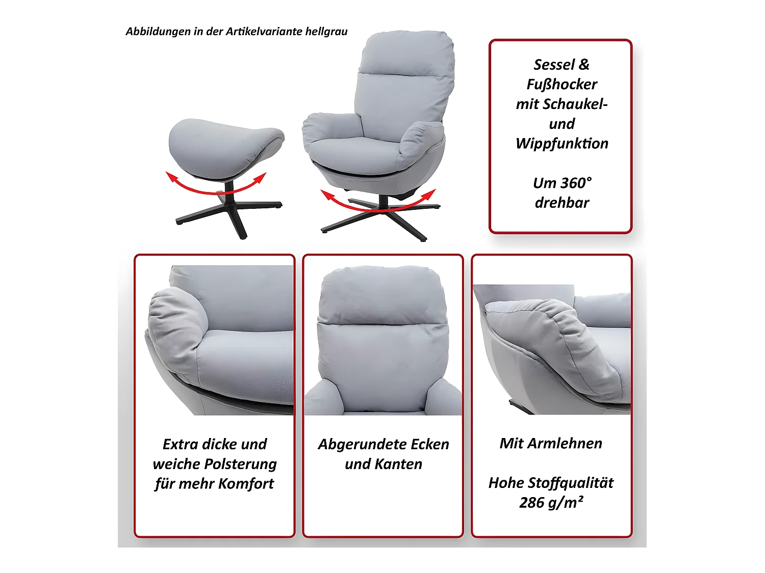 Leżanka + taboret obrotowy MCW-L12,  jasnoszary