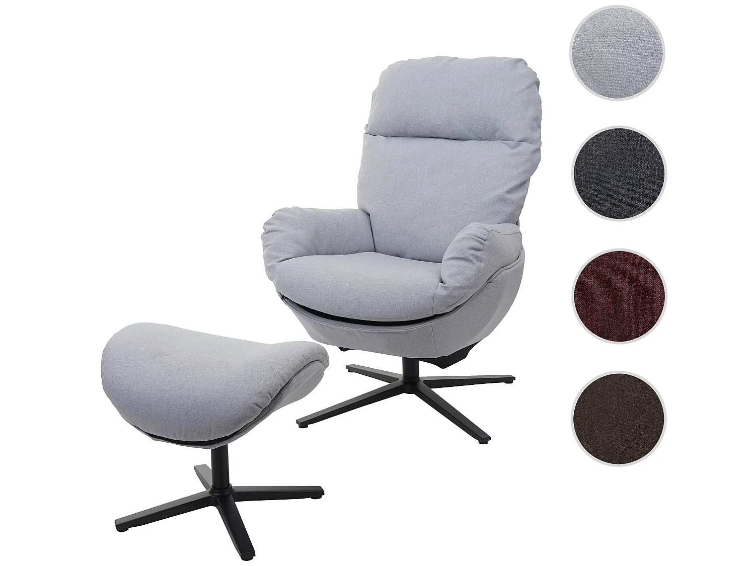 Fauteuil relax + pouf MCW-L12 pivotant,  gris clair