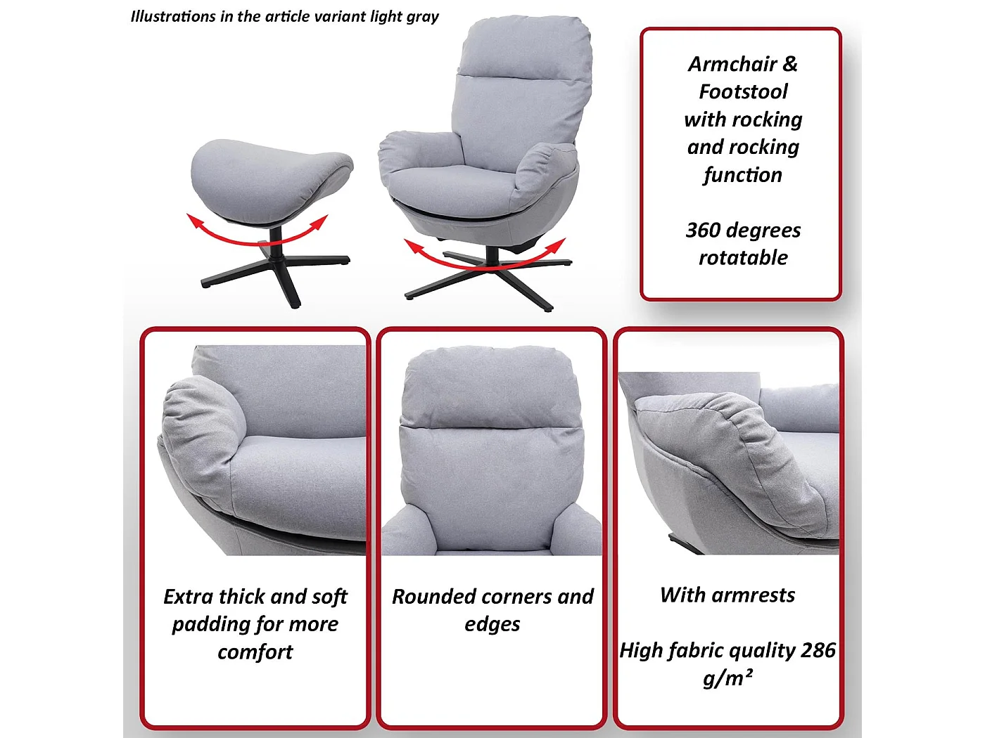 Leżanka + taboret obrotowy MCW-L12,  jasnoszary