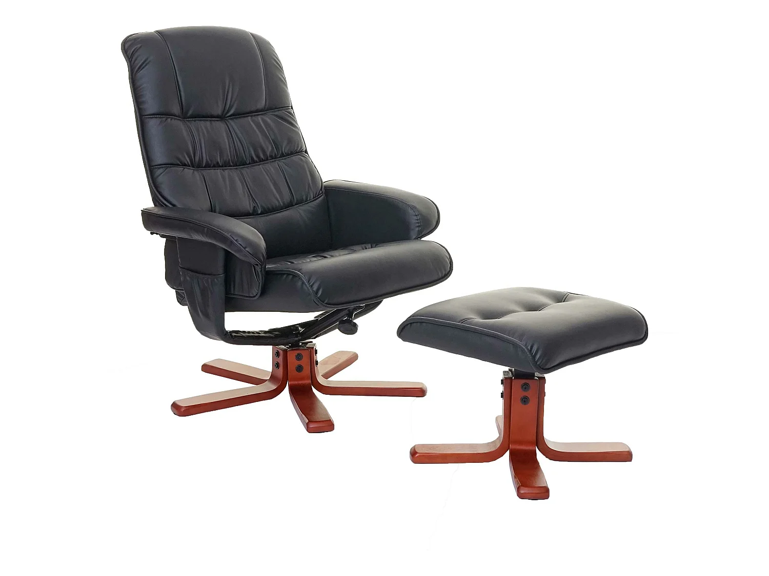 Fauteuil de relaxation MCW-E30 avec pouf,  similicuir noir