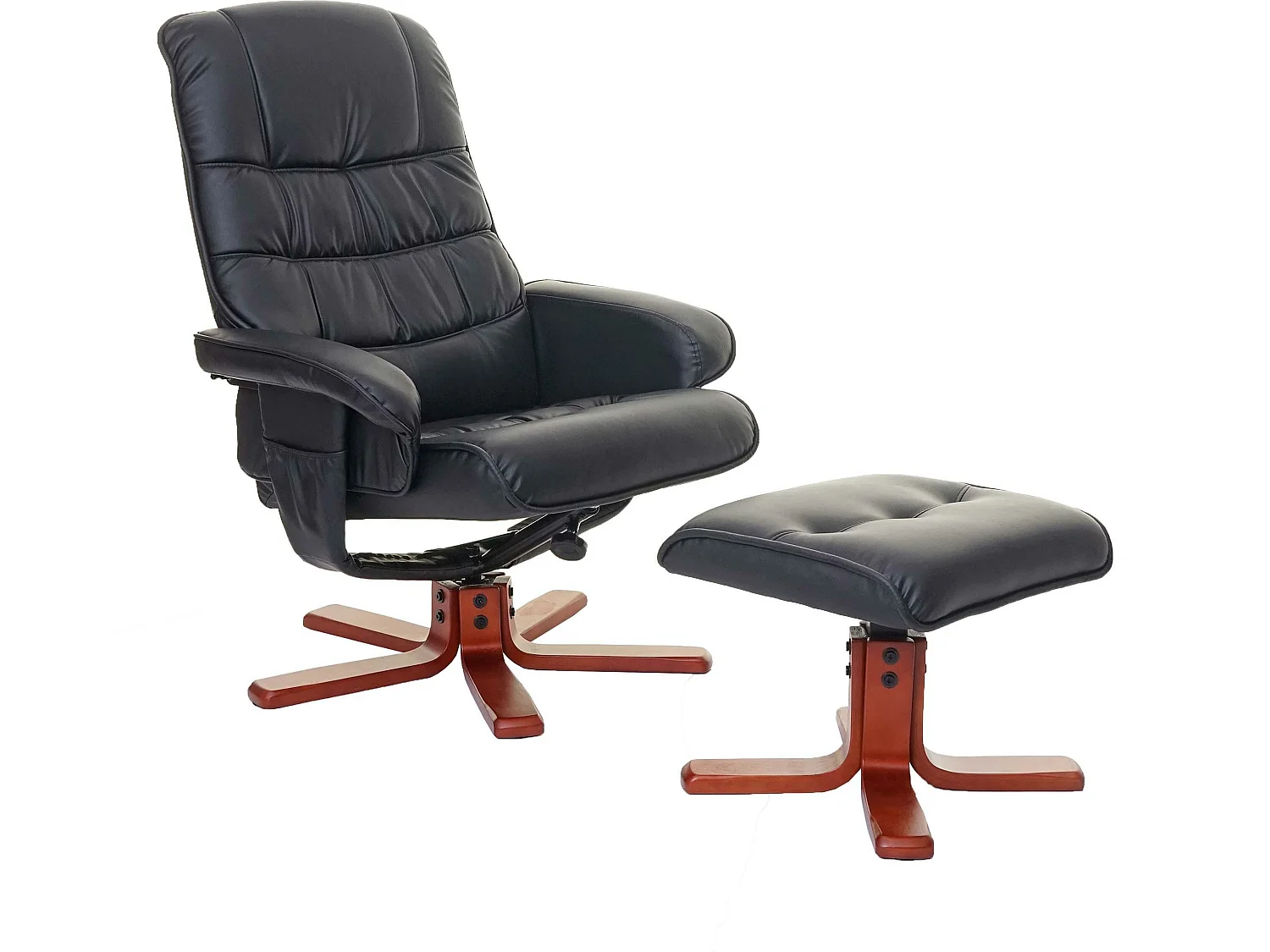 Fauteuil de relaxation MCW-E30 avec pouf,  similicuir noir