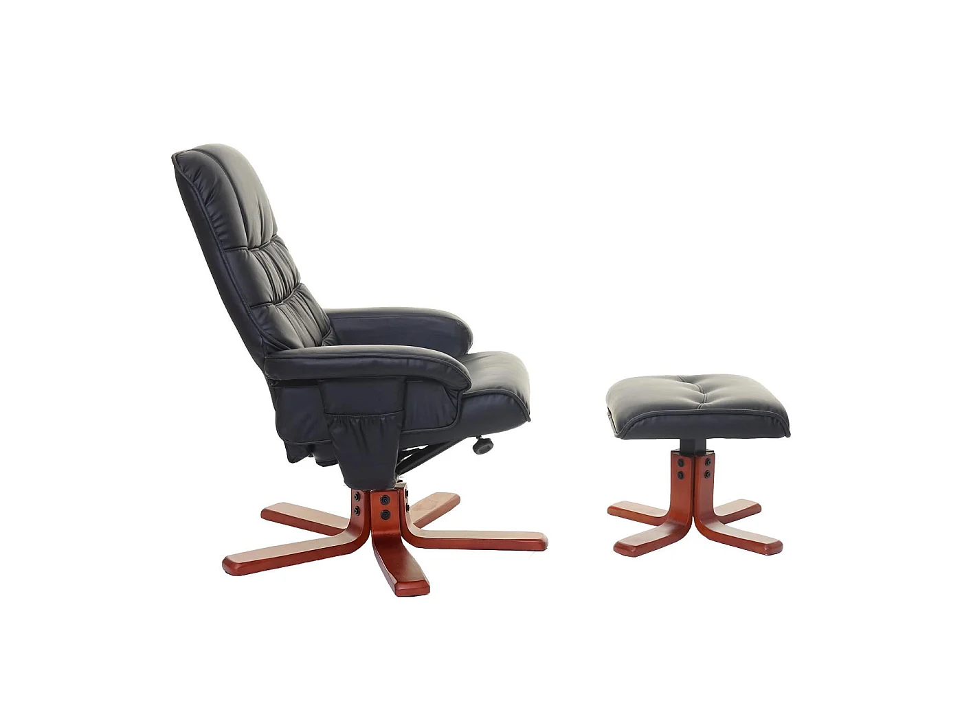 Fauteuil de relaxation MCW-E30 avec pouf,  similicuir noir