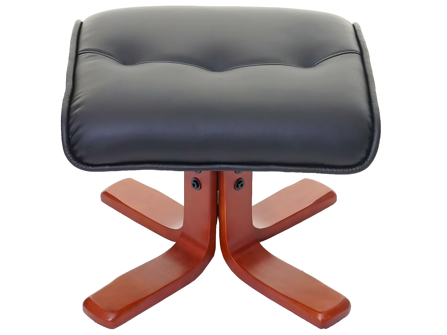 Fauteuil de relaxation MCW-E30 avec pouf,  similicuir noir