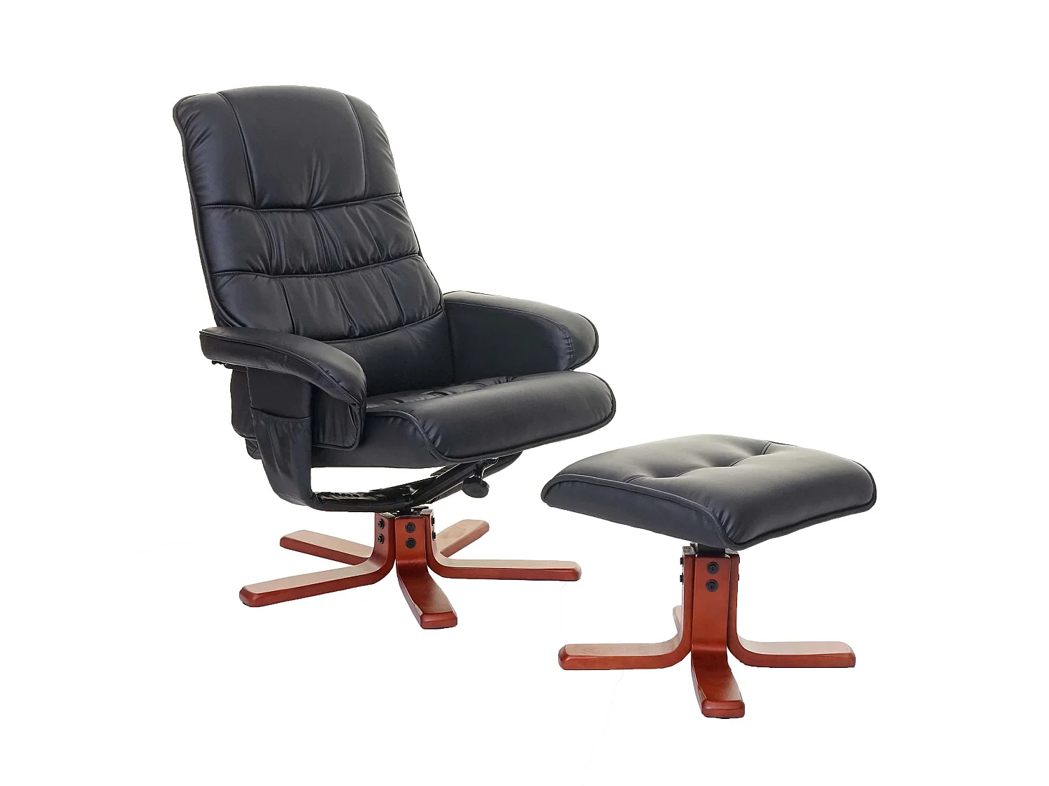 Fauteuil de relaxation MCW-E30 avec pouf,  similicuir noir
