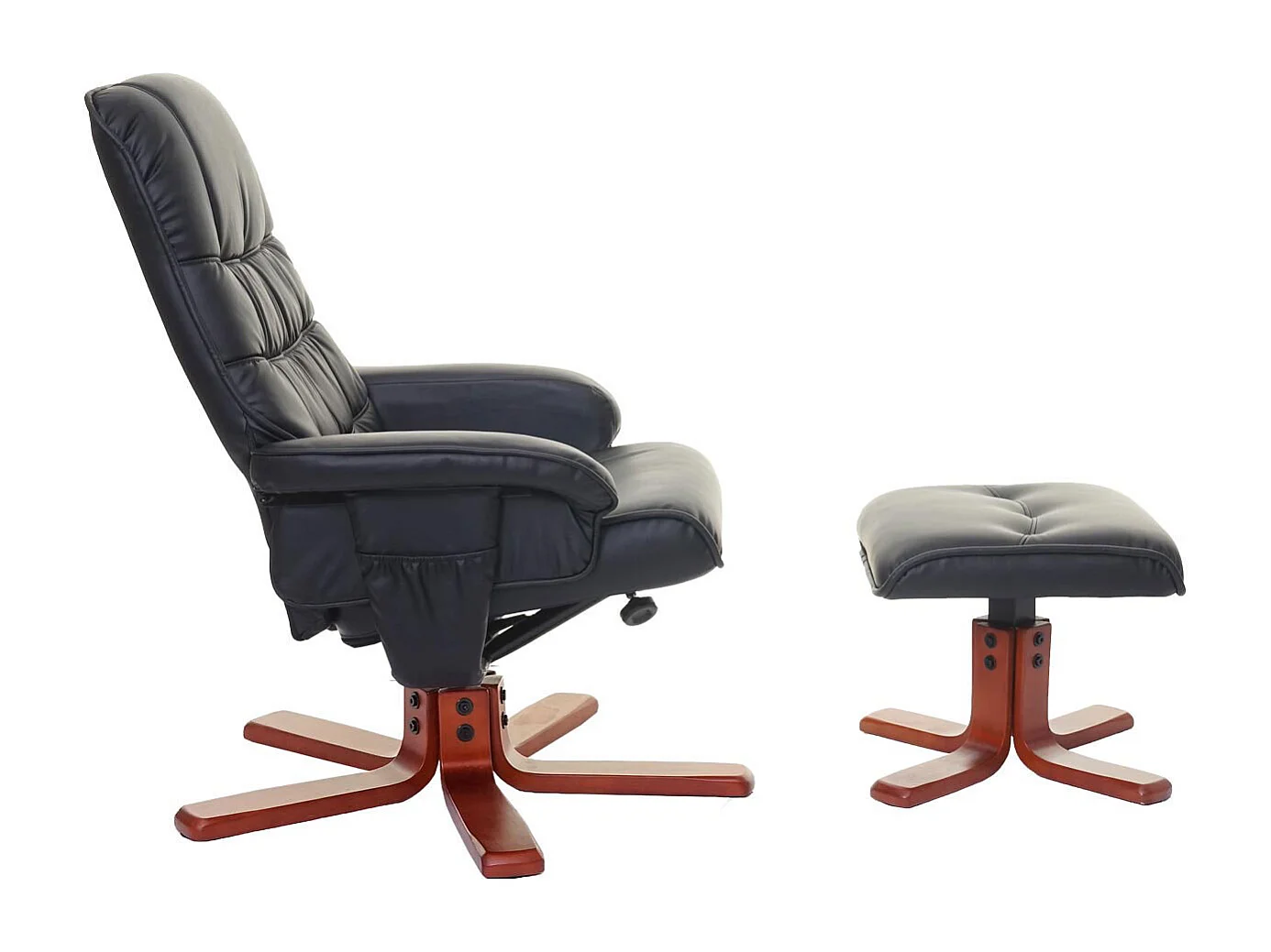 Fauteuil de relaxation MCW-E30 avec pouf,  similicuir noir