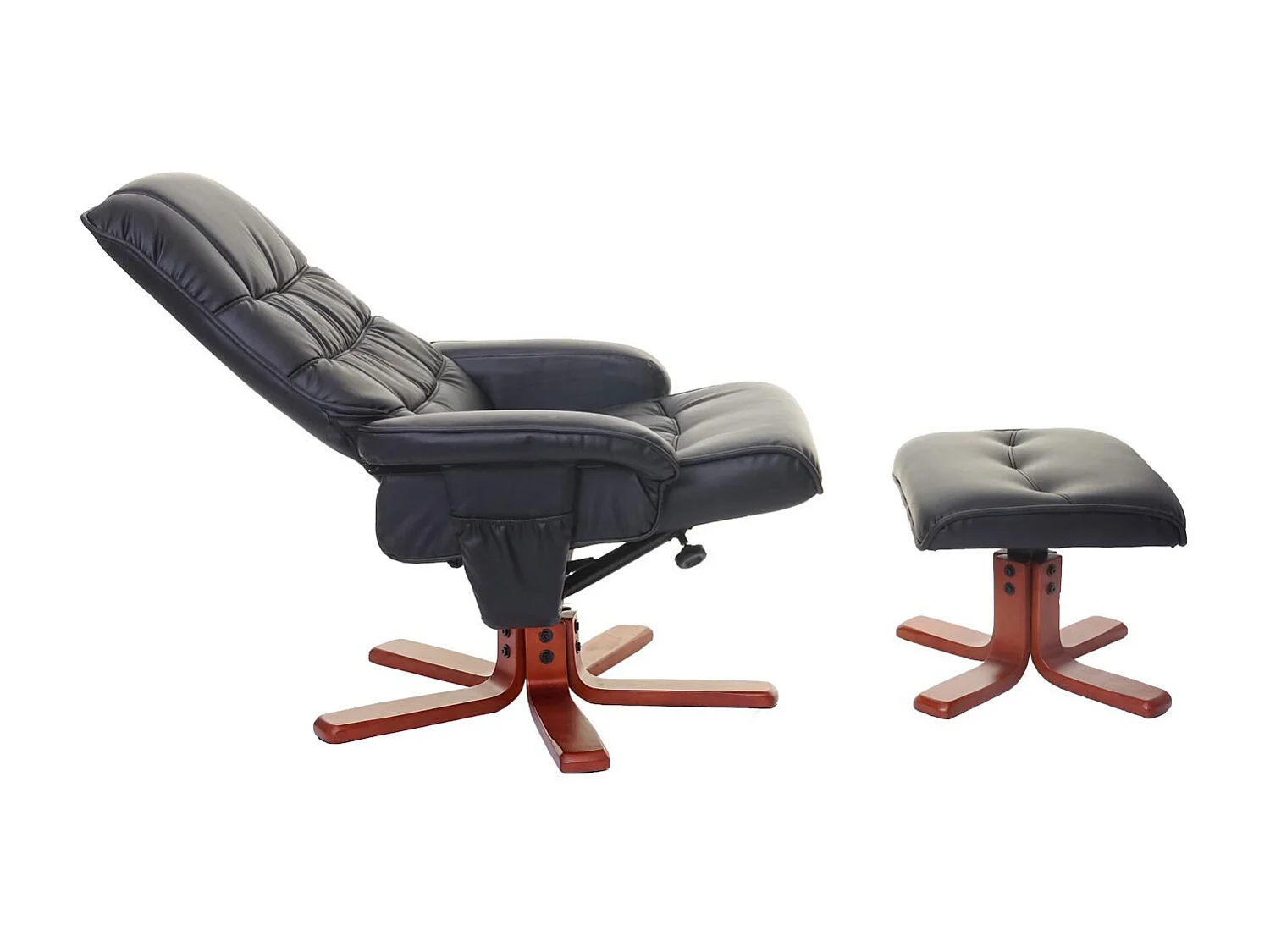 Fauteuil de relaxation MCW-E30 avec pouf,  similicuir noir