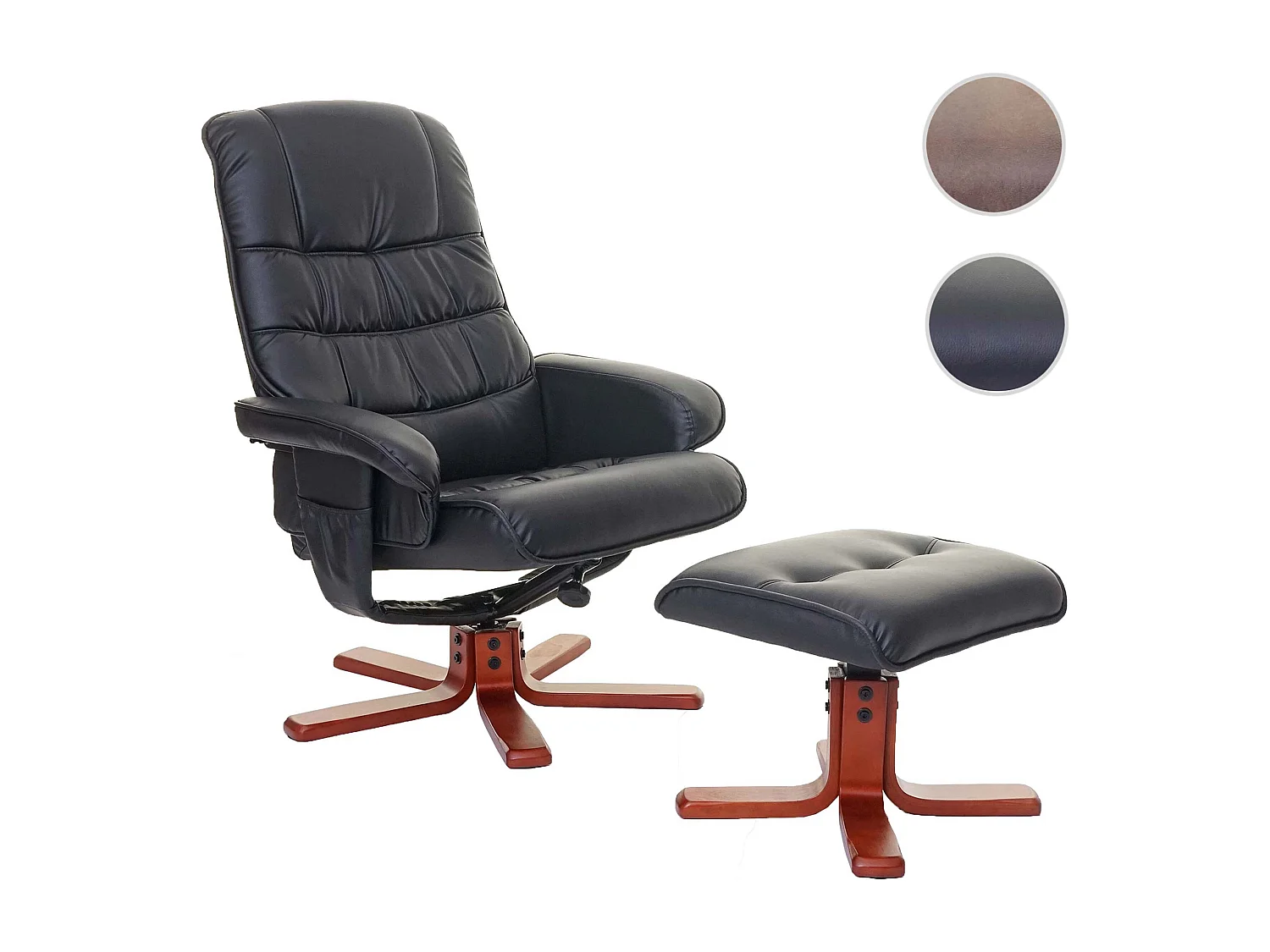 Fauteuil de relaxation MCW-E30 avec pouf,  similicuir noir