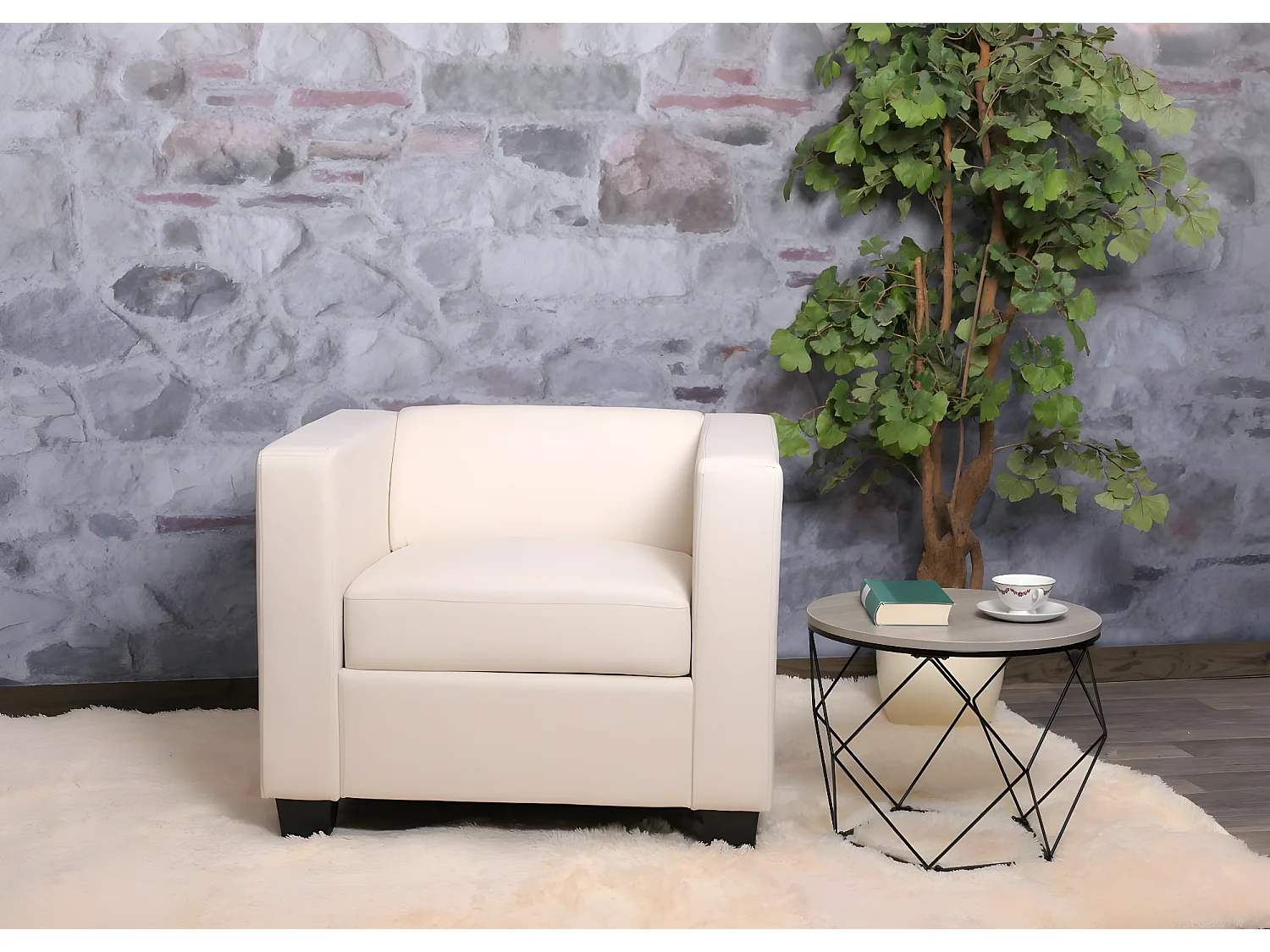 Fauteuil lounge Lille,  simili-cuir blanc