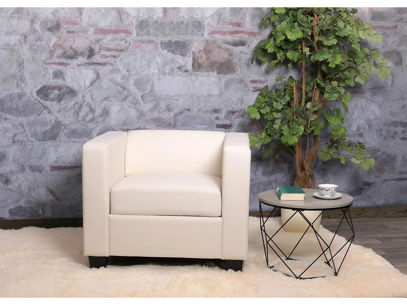 Fauteuil lounge Lille,  simili-cuir blanc