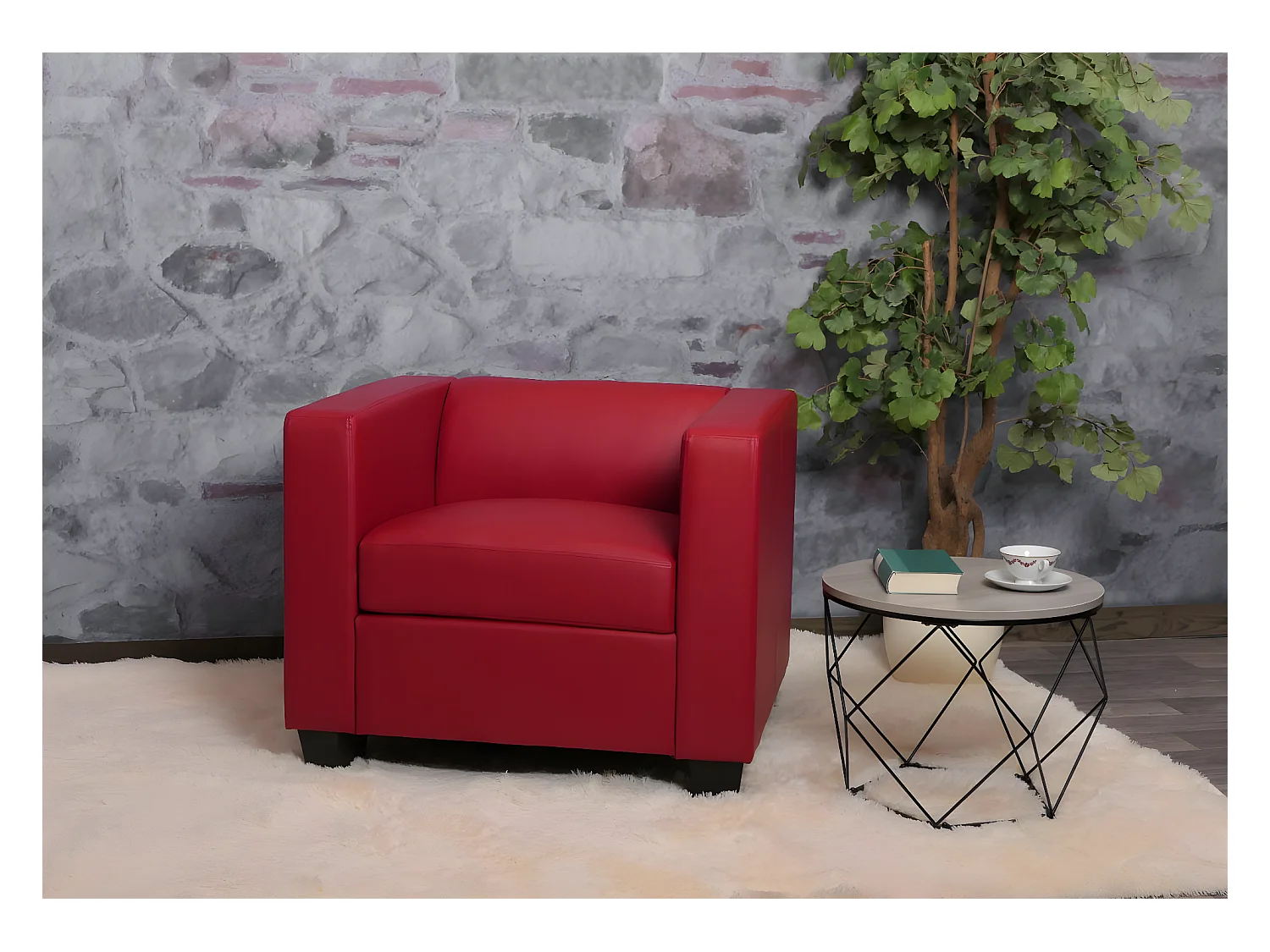 Fauteuil Loungefauteuil Lille,  leer, rood