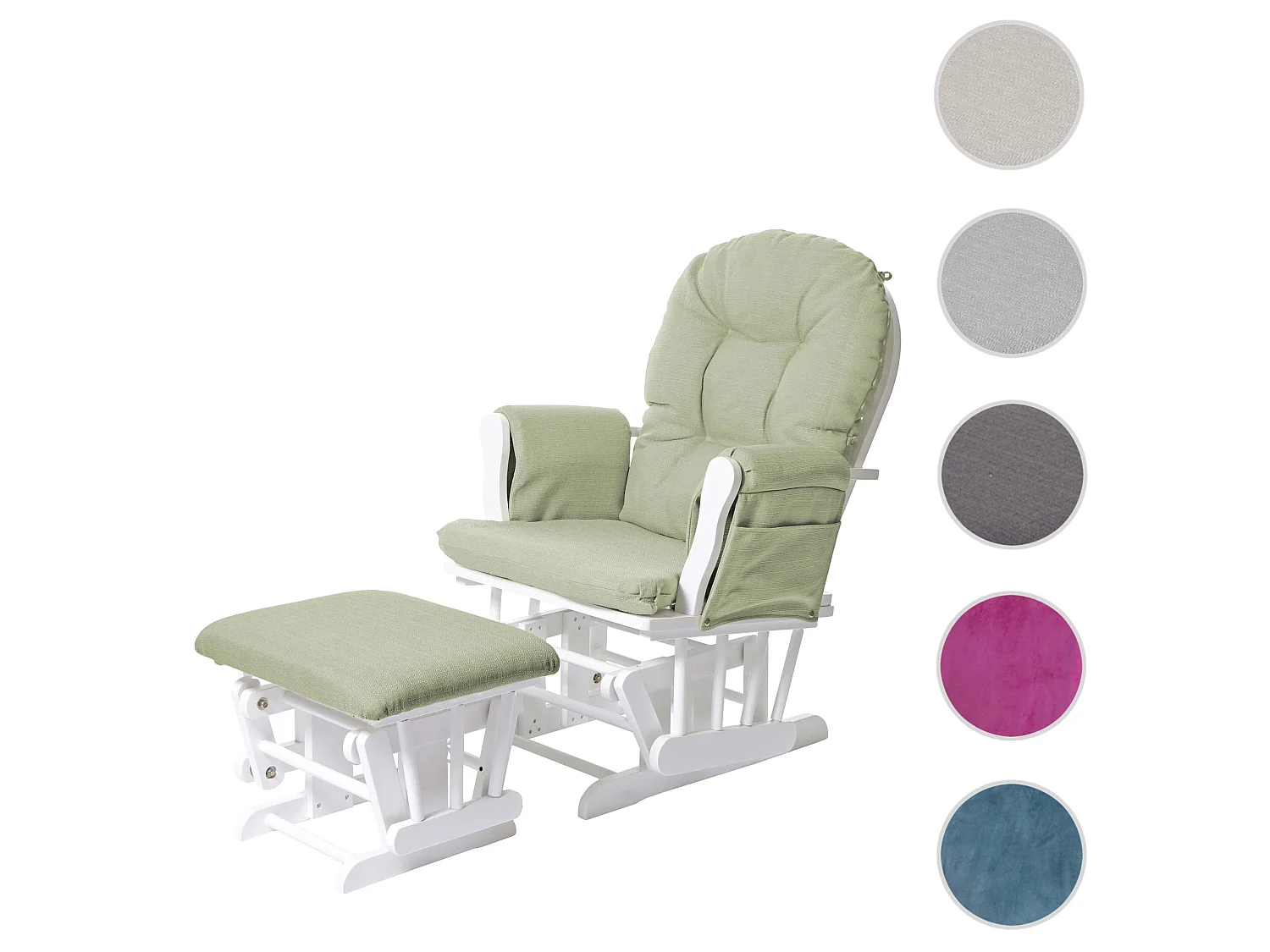 Relaxfauteuil MCW-C76 Schommelstoel,  stof/textiel, lichtgroen, frame wit